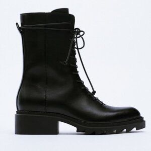 ZARA LUG Sole Laced Leather Ankle Boots